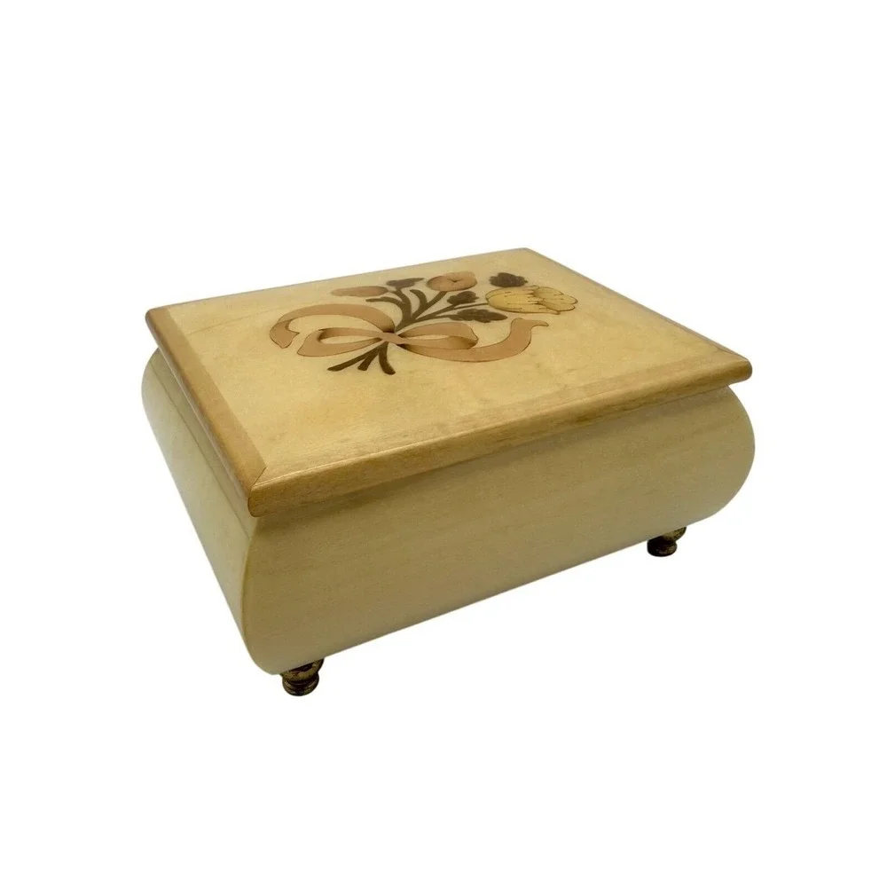 Vintage Italian Inlaid Wood Music Box Floral Marquetry 4.5x3.5